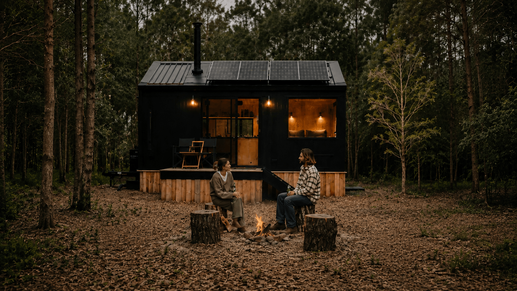 Gasten bij een sfeervolle recreatiewoning in het bos