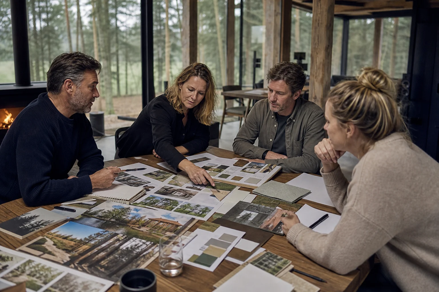 Recreatieprofessionals bespreken samen een moodboard voor een parkidentiteit
